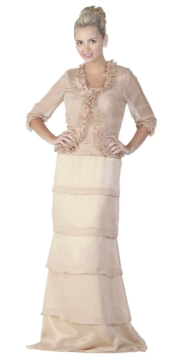 Poly USA 6484 Long Modest Formal Dress Ruffles Bolero Jacket