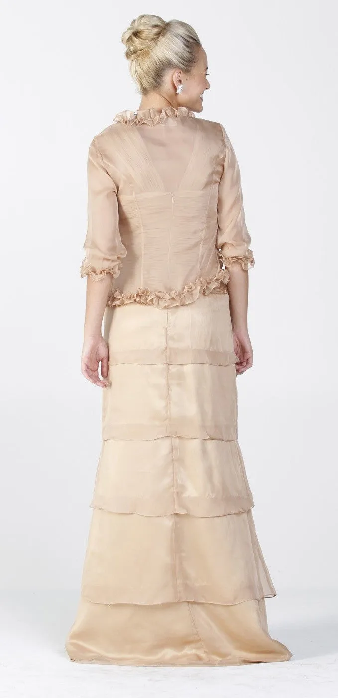 Poly USA 6484 Long Modest Formal Dress Ruffles Bolero Jacket