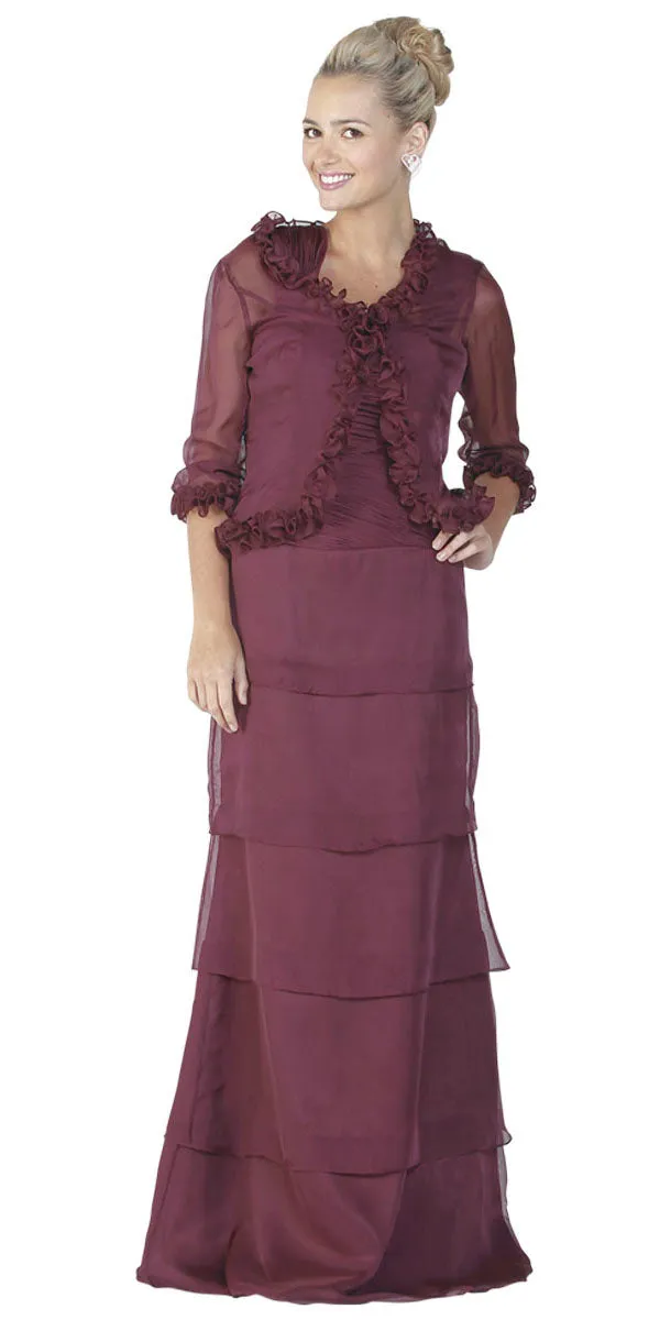 Poly USA 6484 Long Modest Formal Dress Ruffles Bolero Jacket
