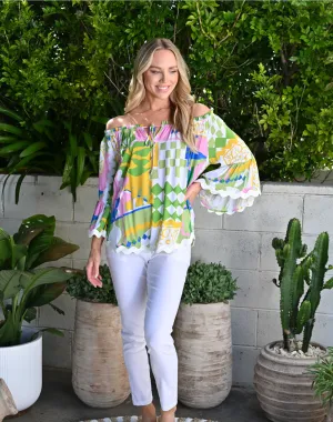 Poppy Green/Yellow Patterned Boho Top