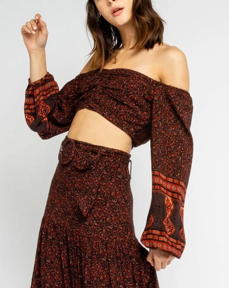 Print Off The Shoulder Crop Top
