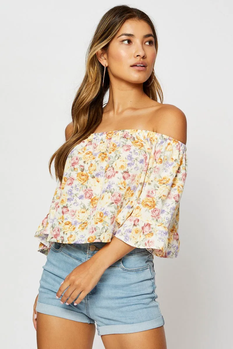Print Peplum Top Off Shoulder Off Shoulder