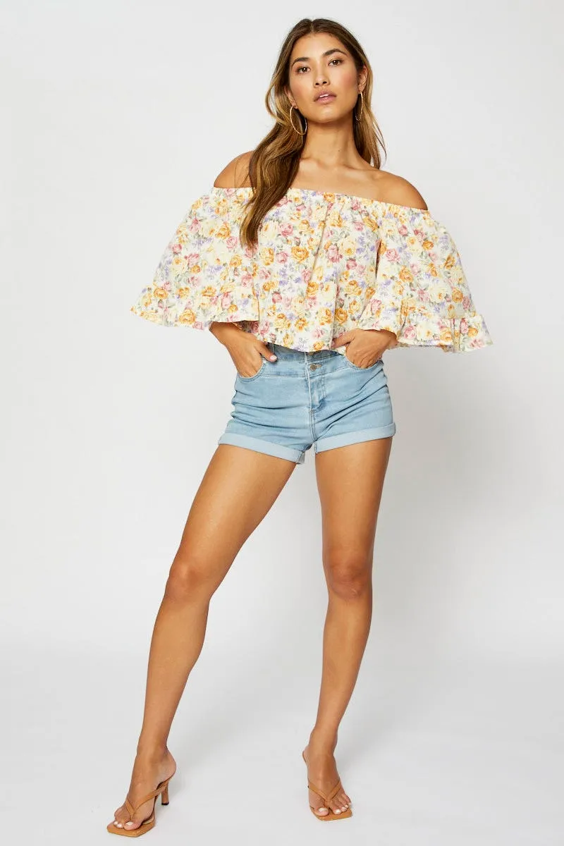 Print Peplum Top Off Shoulder Off Shoulder