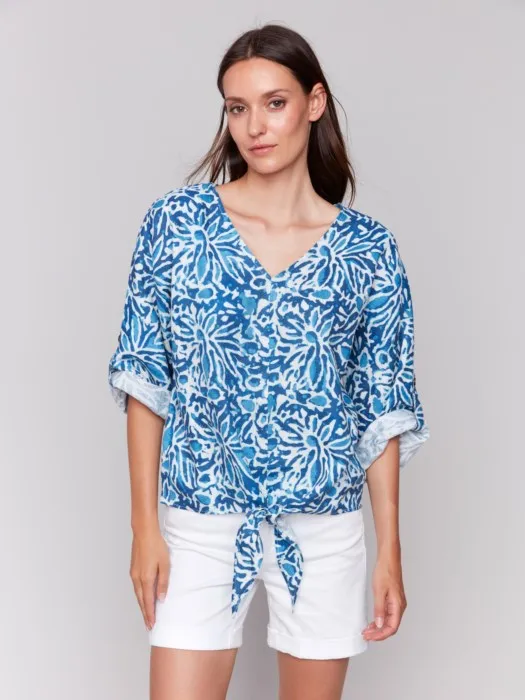 Printed Front Tie Top