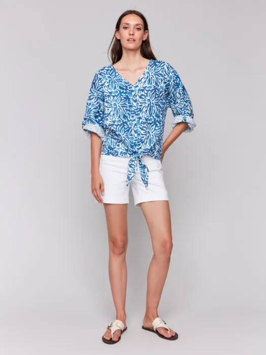 Printed Front Tie Top