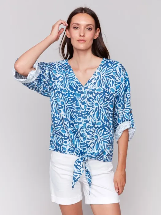 Printed Front Tie Top