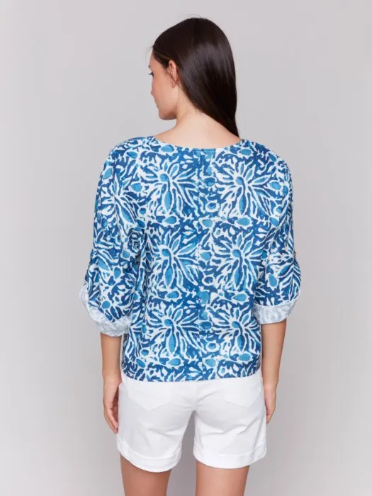 Printed Front Tie Top