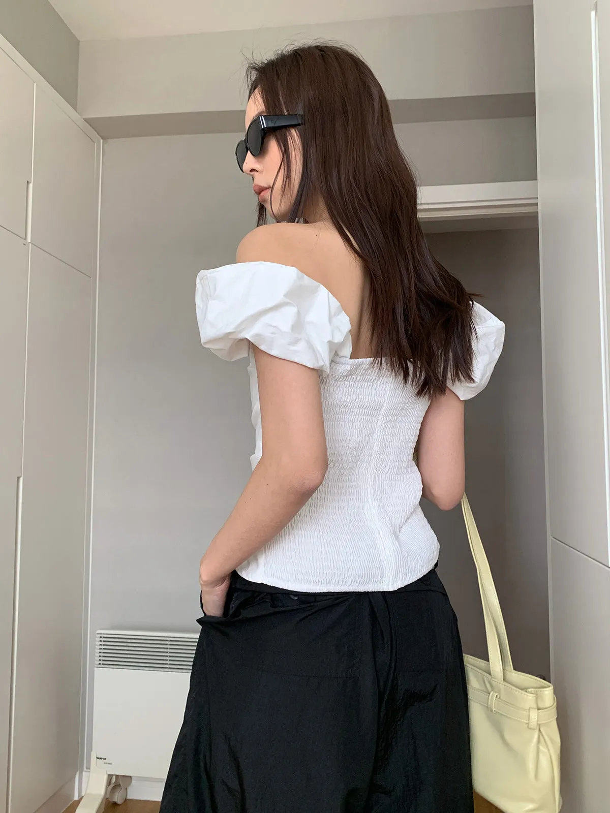 puff sleeve off-shoulder