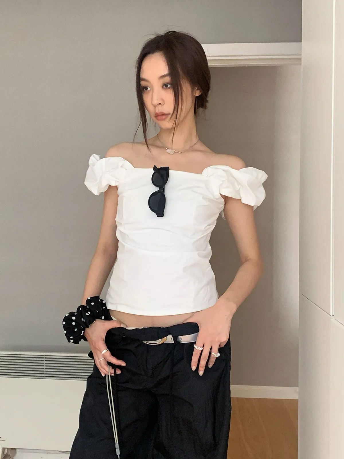 puff sleeve off-shoulder