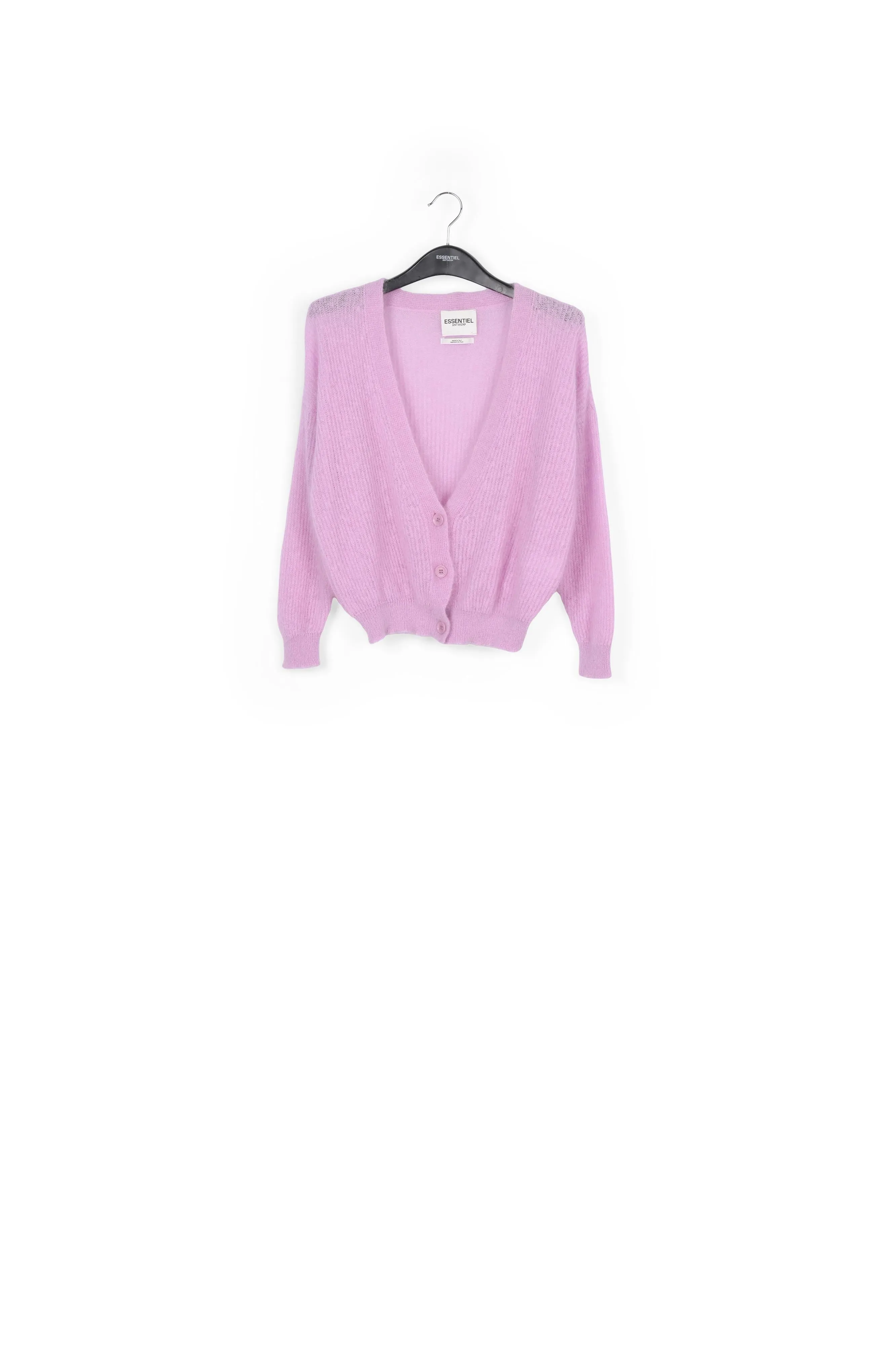 Purple ribbed knit cardigan with mohair
