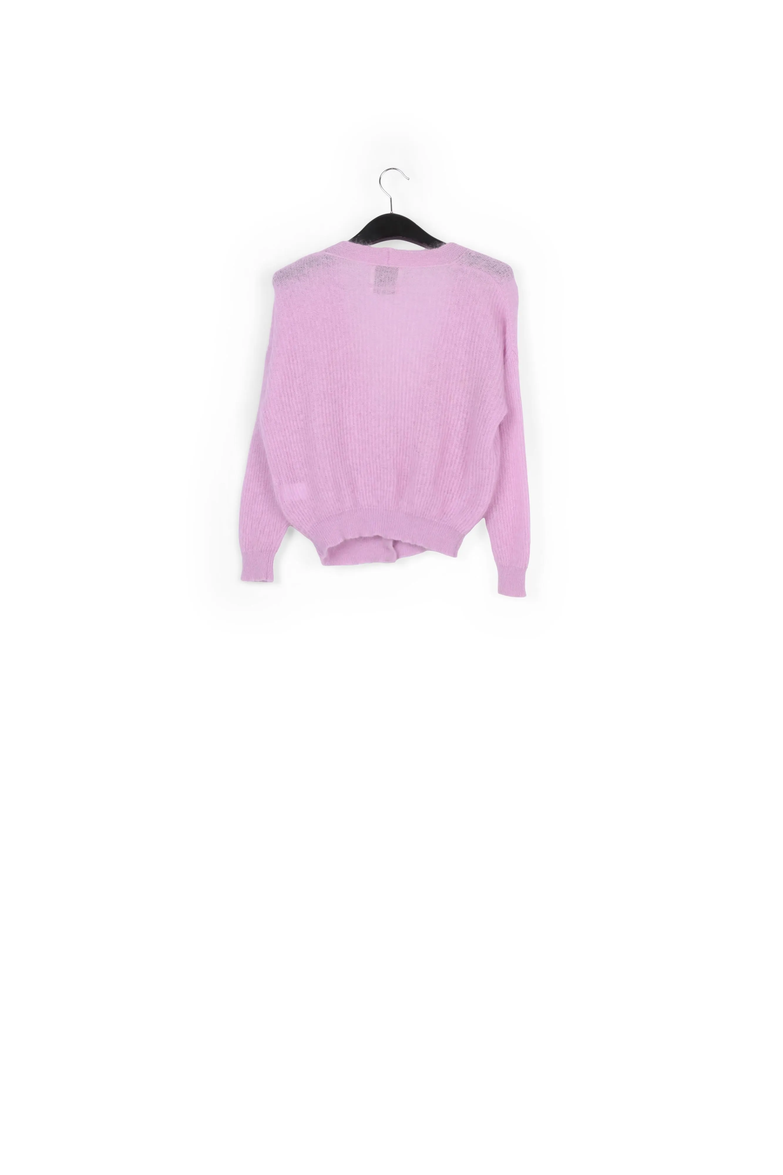 Purple ribbed knit cardigan with mohair