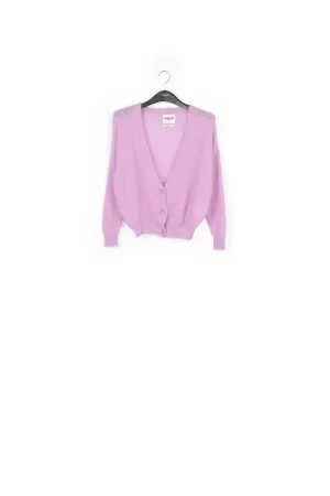 Purple ribbed knit cardigan with mohair