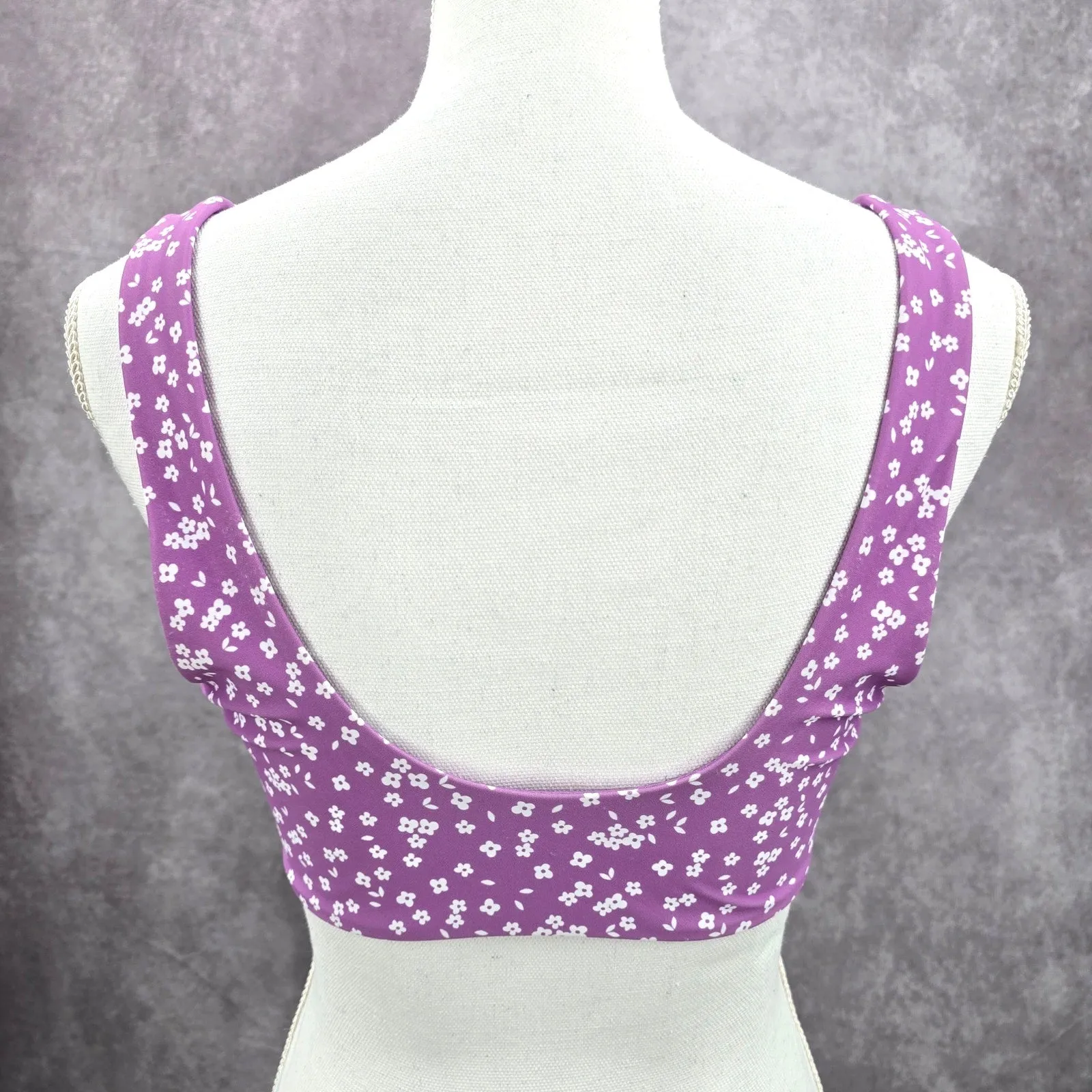 Purple White Floral Tie Front Padded Bikini Top Swimwear Medium