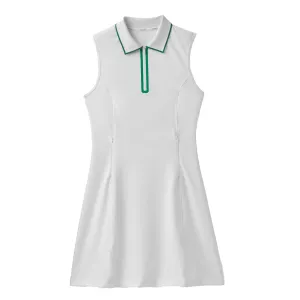 Quarter Zip Polo Dress White/Sport Green