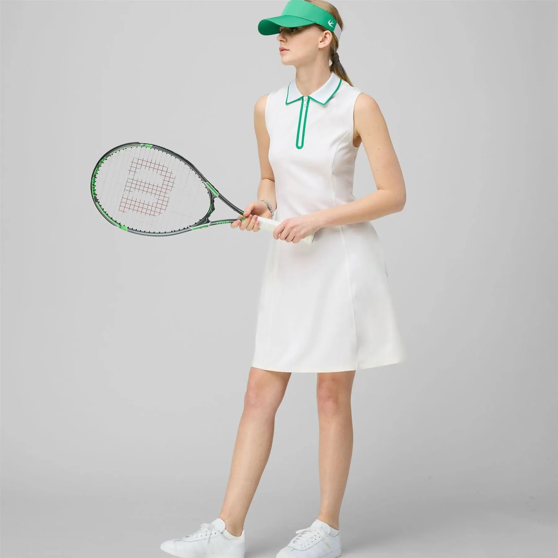 Quarter Zip Polo Dress White/Sport Green