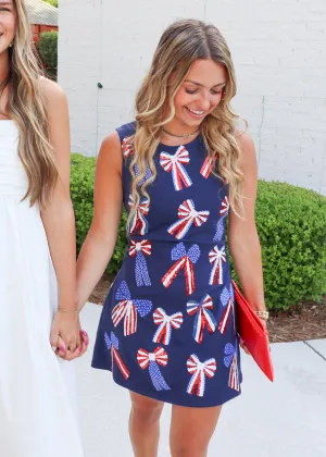 Queen of Sparkles Navy, Red, White & Blue Bow Tank Dress