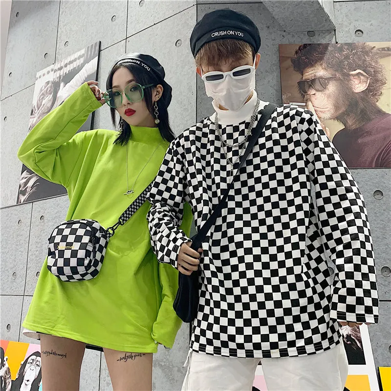 "COUPLE FLUORESCENT GREEN CHECKERS" LONG SLEEVES K050509
