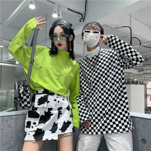 "COUPLE FLUORESCENT GREEN CHECKERS" LONG SLEEVES K050509