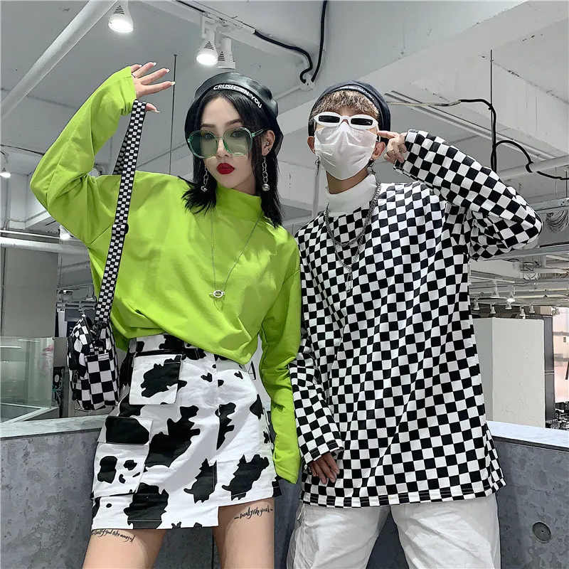 "COUPLE FLUORESCENT GREEN CHECKERS" LONG SLEEVES K050509