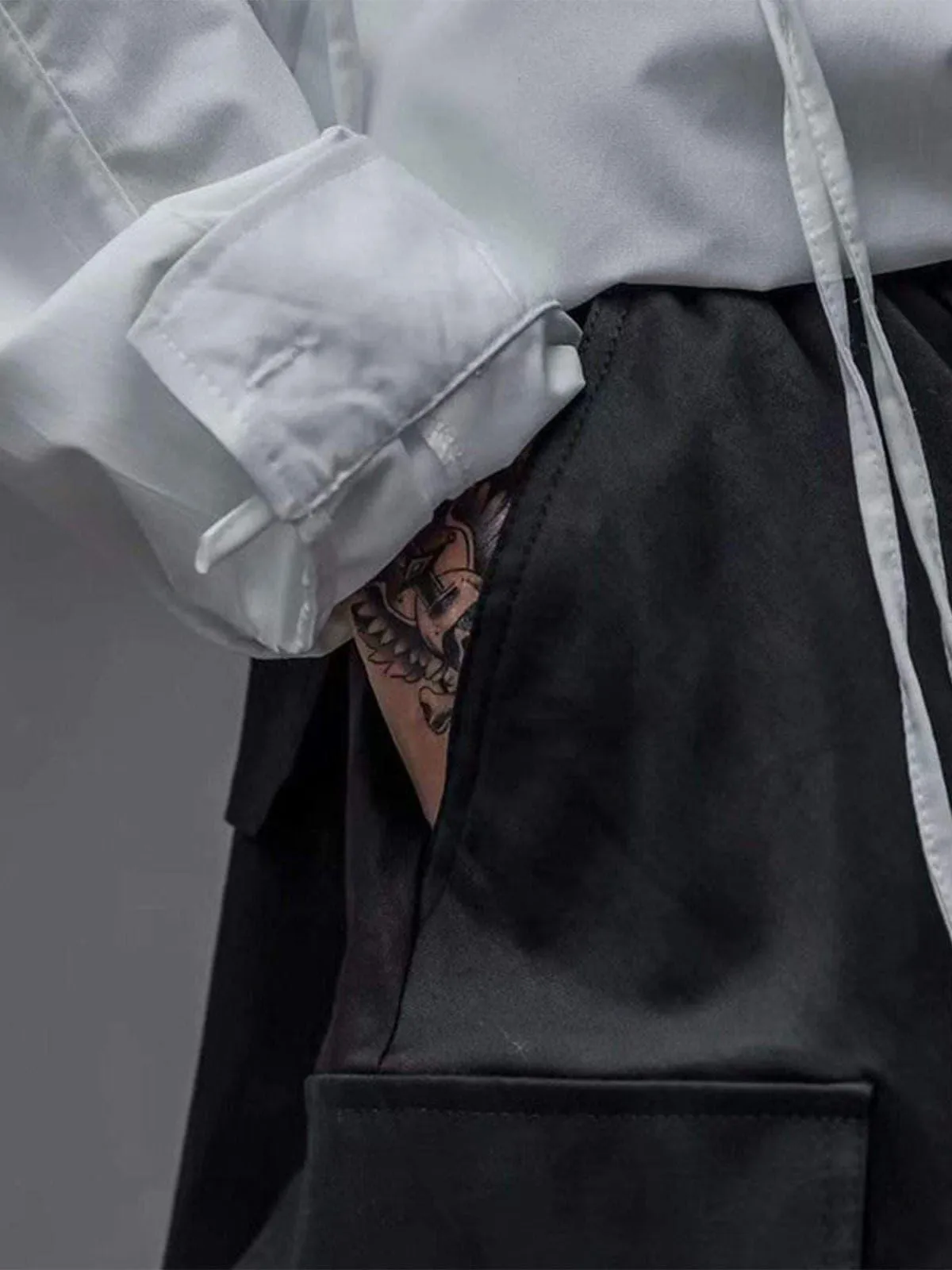 "Pure Black Ribbon" Cargo Pants