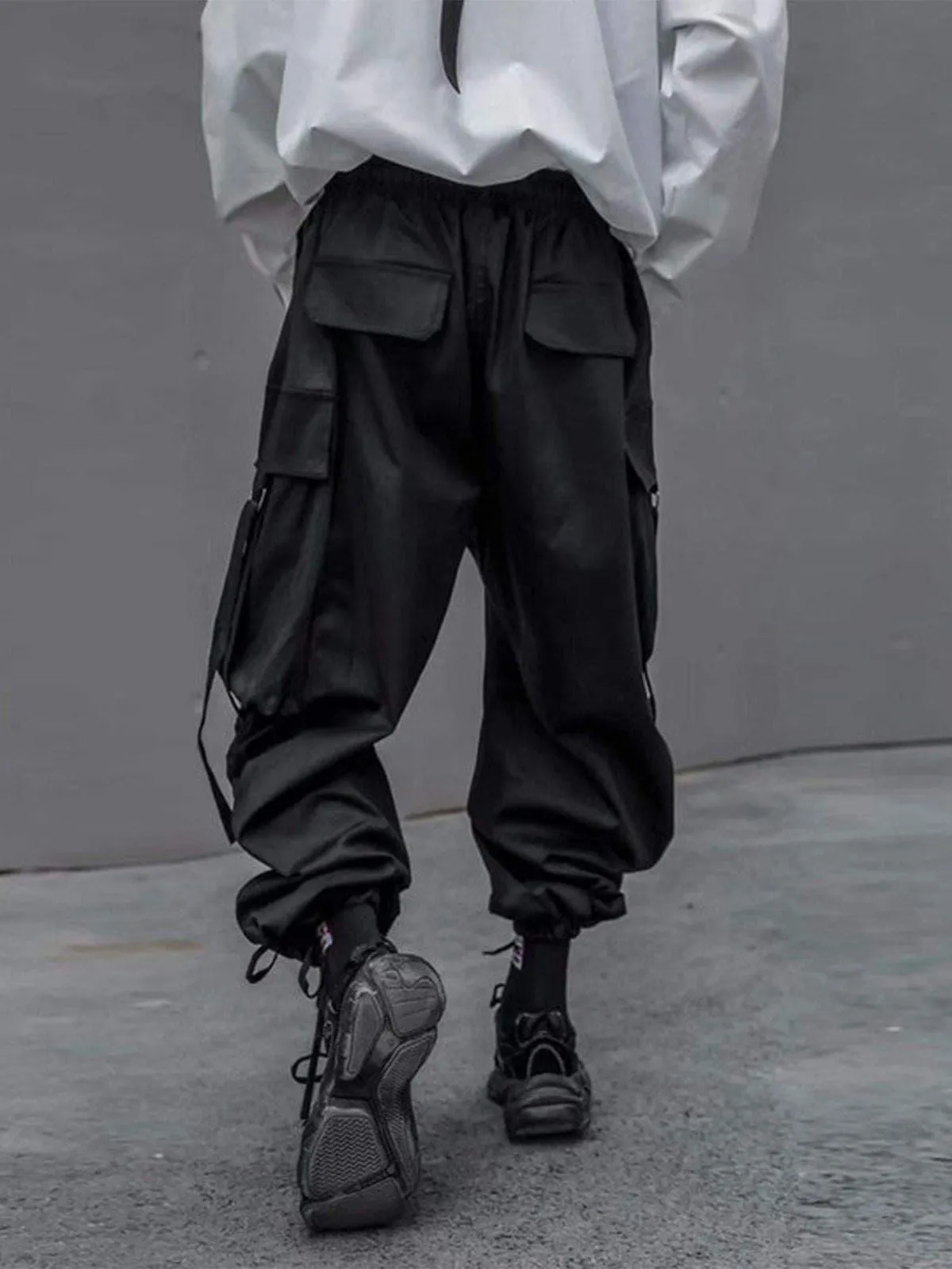 "Pure Black Ribbon" Cargo Pants