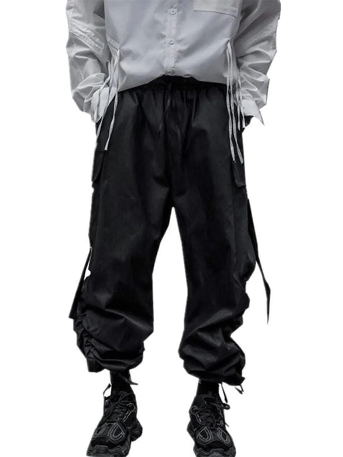 "Pure Black Ribbon" Cargo Pants