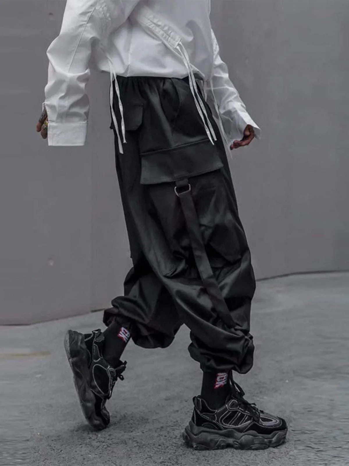 "Pure Black Ribbon" Cargo Pants