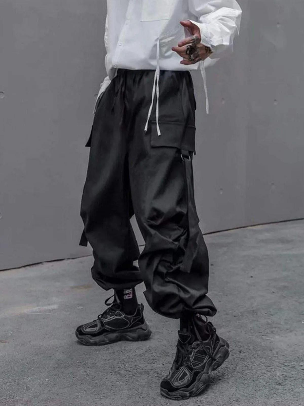 "Pure Black Ribbon" Cargo Pants