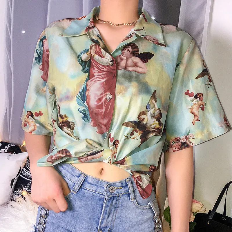 "RETRO ANGEL PRINT" SHIRT K043007
