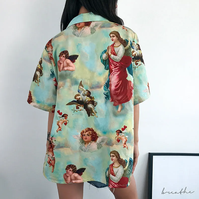 "RETRO ANGEL PRINT" SHIRT K043007