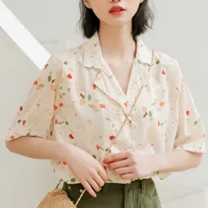 "RETRO SUIT COLLAR CHIFFON PRINT" SHORT-SLEEVED SHIRT K071704