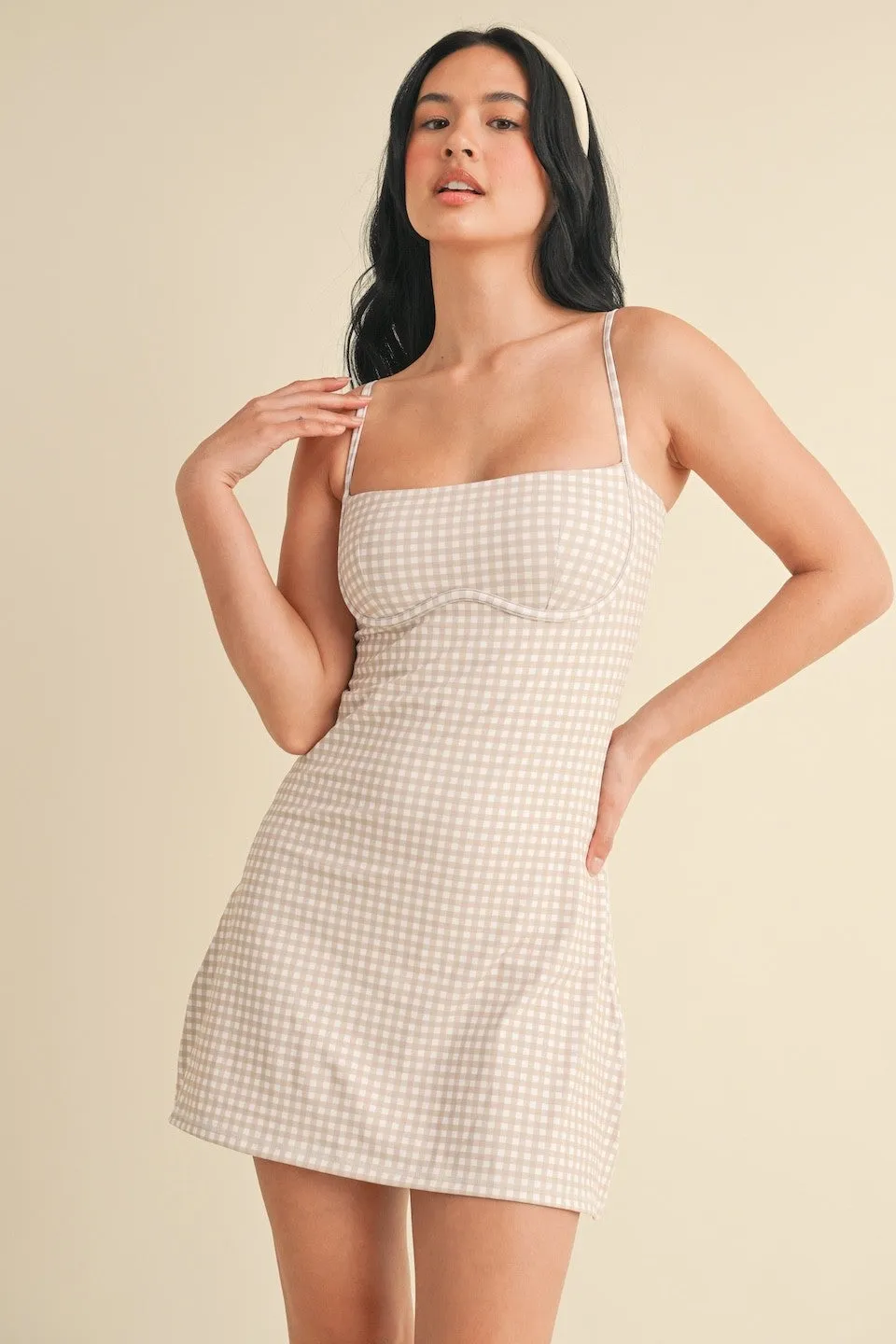 Raelynn Gingham Athletic Dress, Beige Gingham