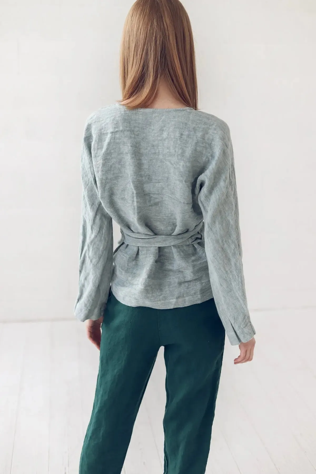 READY TO SHIP Linen Wrap Top With Long Sleeves