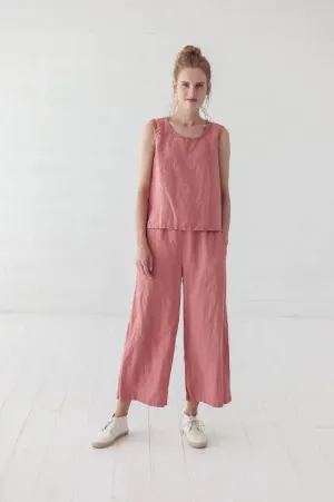 READY TO SHIP  Wide Leg Coral Linen Pants