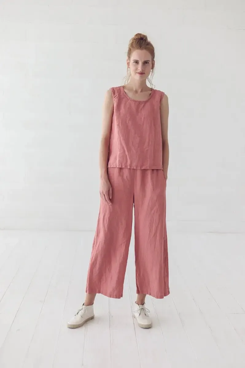 READY TO SHIP  Wide Leg Coral Linen Pants