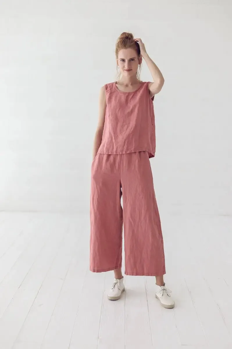 READY TO SHIP  Wide Leg Coral Linen Pants