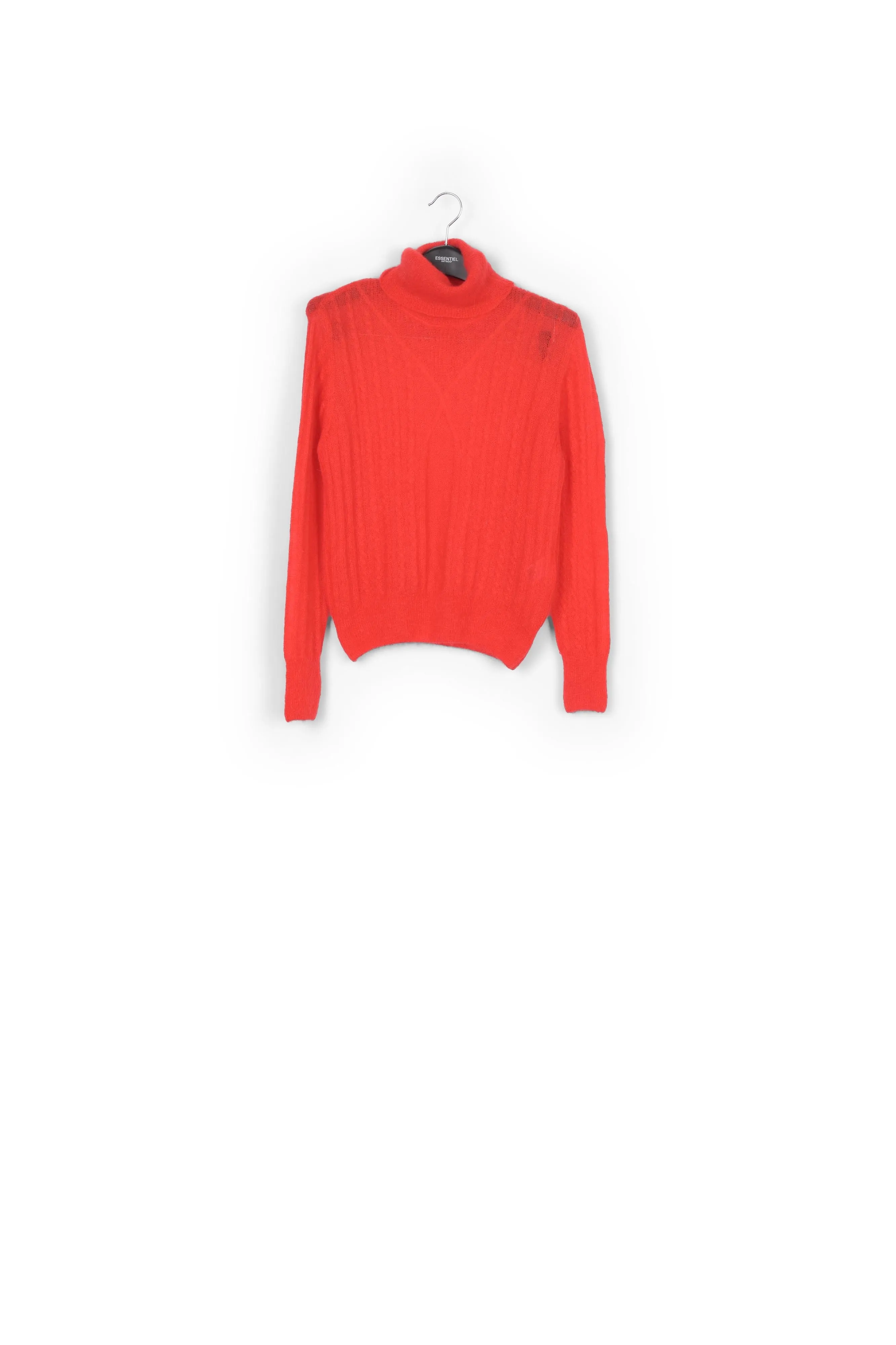 Red cable-knitted turtleneck sweater