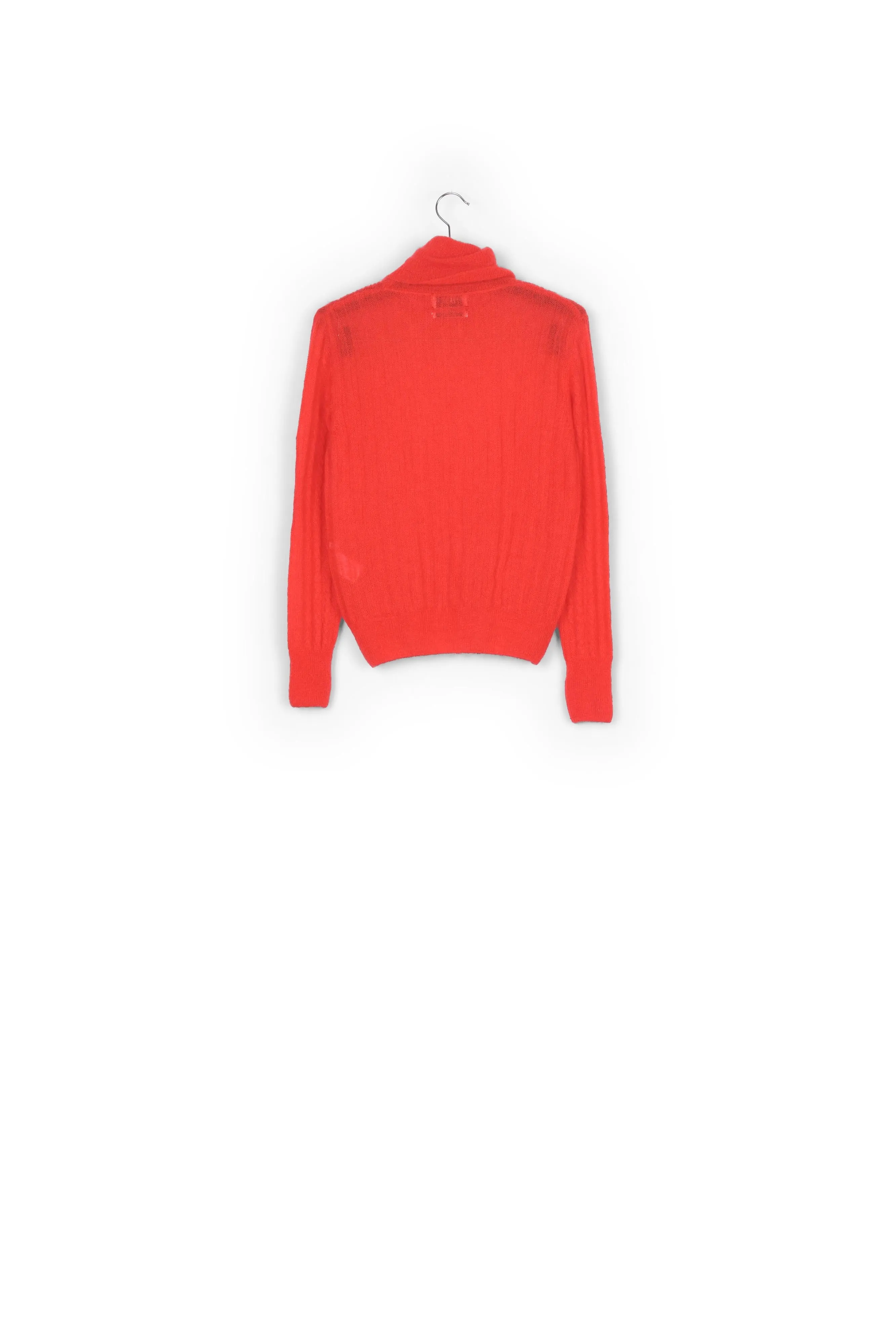 Red cable-knitted turtleneck sweater