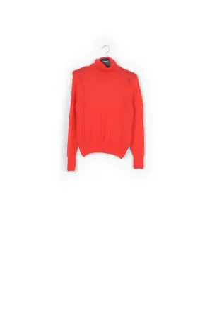 Red cable-knitted turtleneck sweater