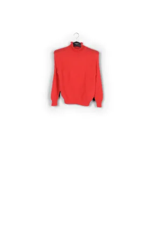 Red knit with high ruffled collar