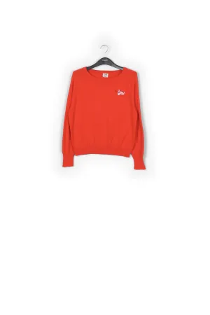 Red oversized sweater with embroidered pink panther