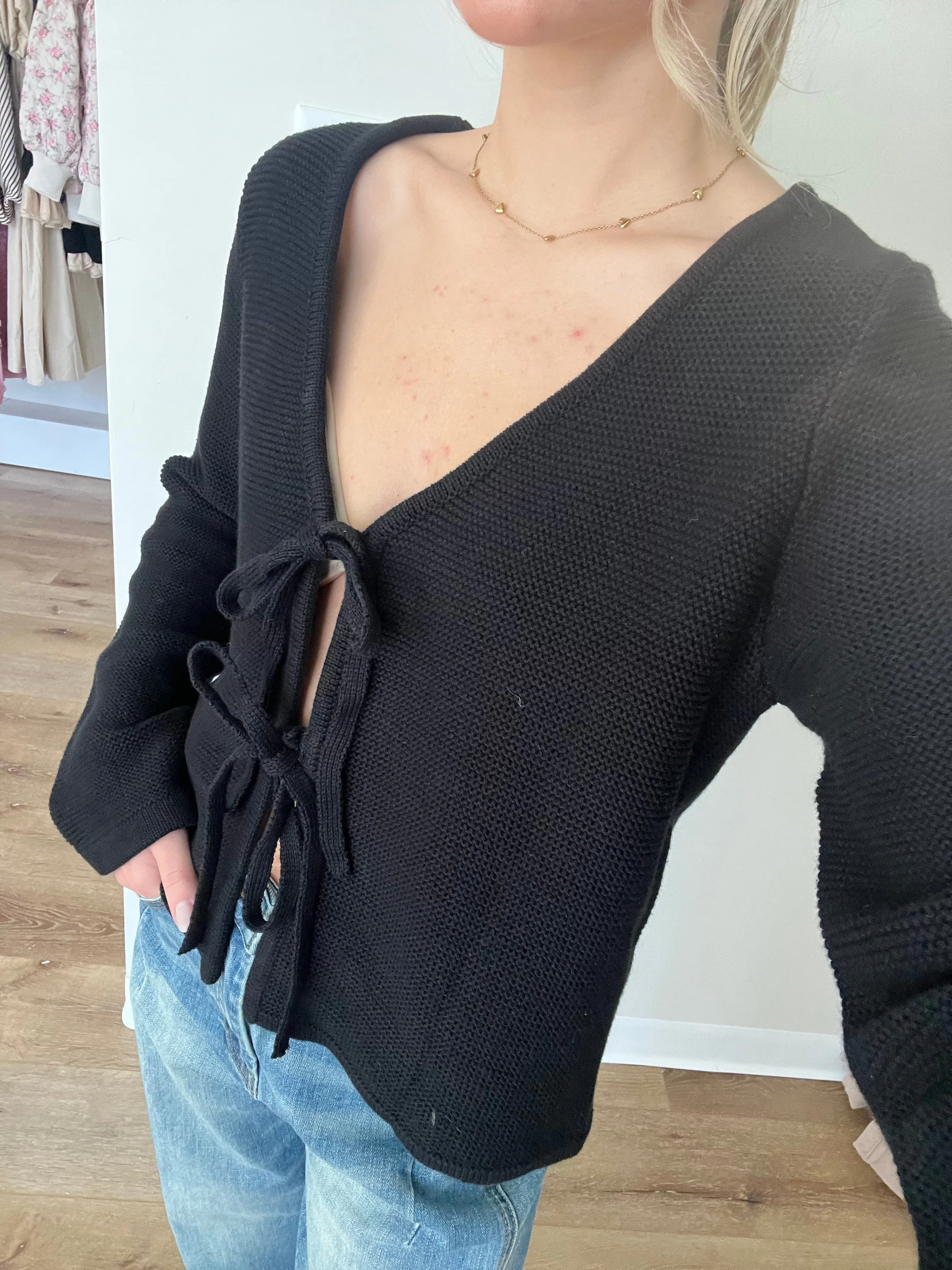 *Restock* Michele Front Tie Cardigan- Black