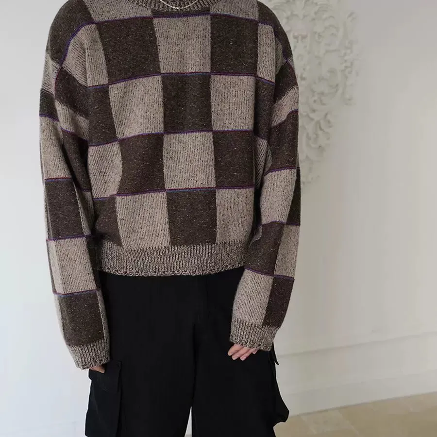 Retro Checkered Cashmere Wool Pullover