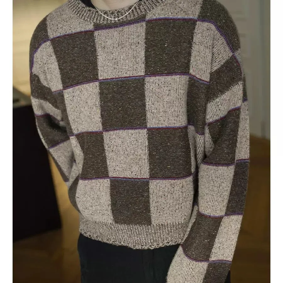 Retro Checkered Cashmere Wool Pullover
