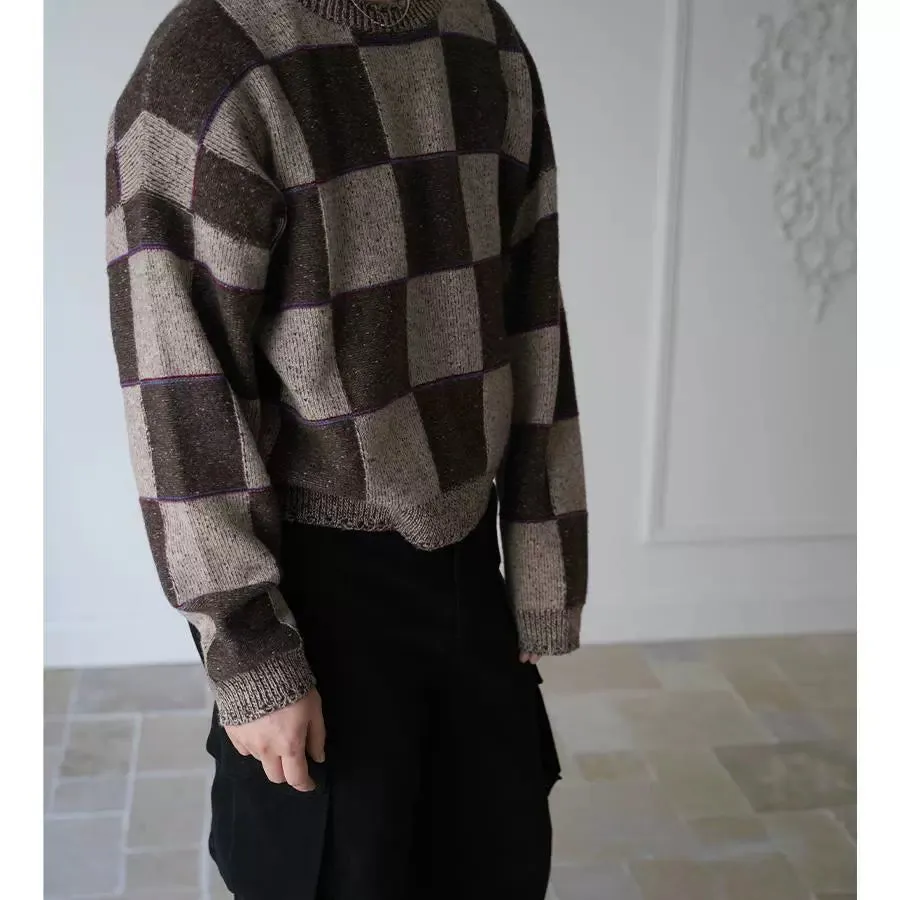 Retro Checkered Cashmere Wool Pullover