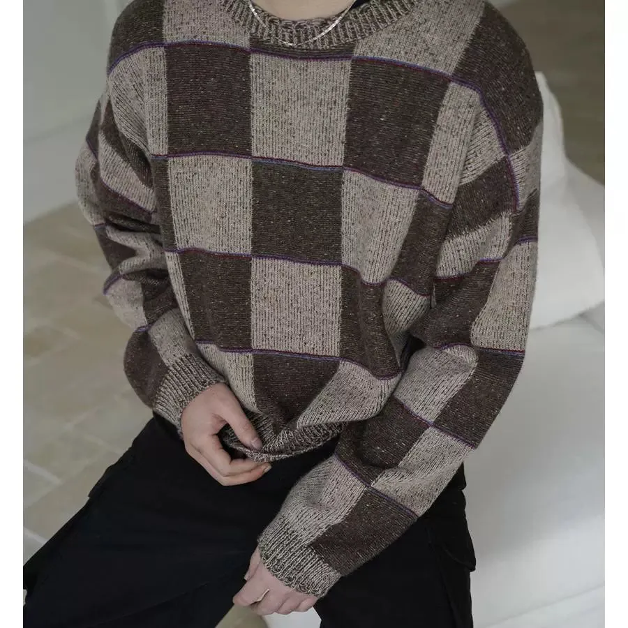 Retro Checkered Cashmere Wool Pullover