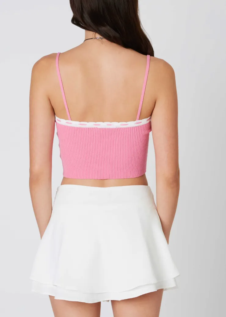 Rib Knit Tie Front Cropped Top