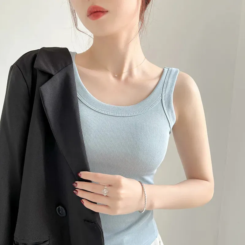 Ribbed Knit Tank Top for  Women Off Shoulder Crop Tops Basic Casual Y2k Sport Tank Top