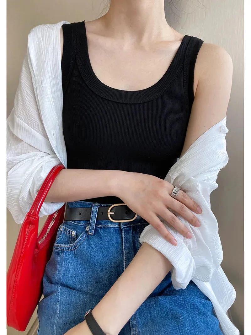 Ribbed Knit Tank Top for  Women Off Shoulder Crop Tops Basic Casual Y2k Sport Tank Top