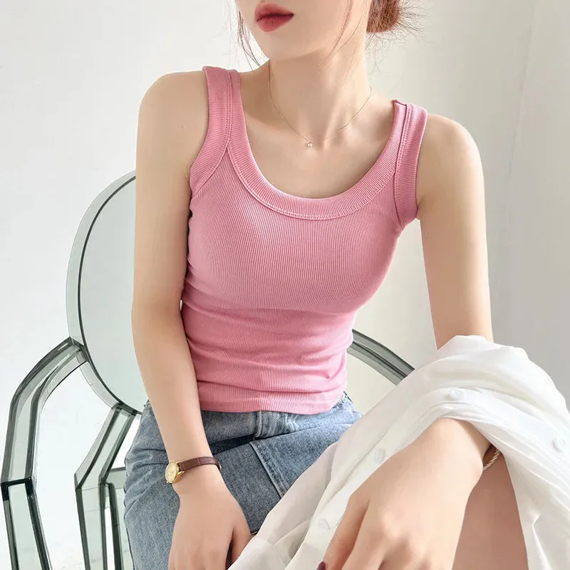 Ribbed Knit Tank Top for  Women Off Shoulder Crop Tops Basic Casual Y2k Sport Tank Top